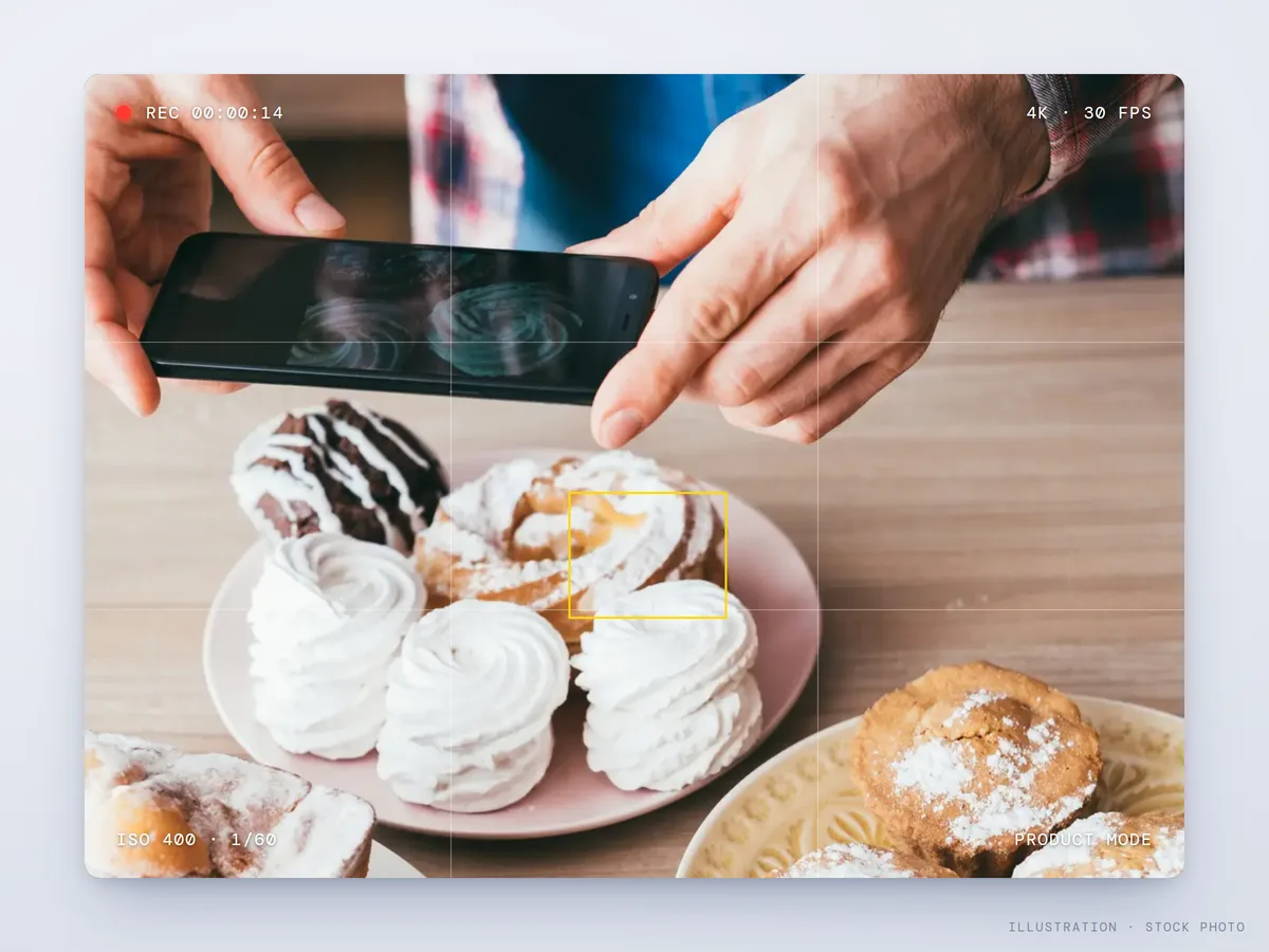 A product being photographed with a phone, framed like a camera screen