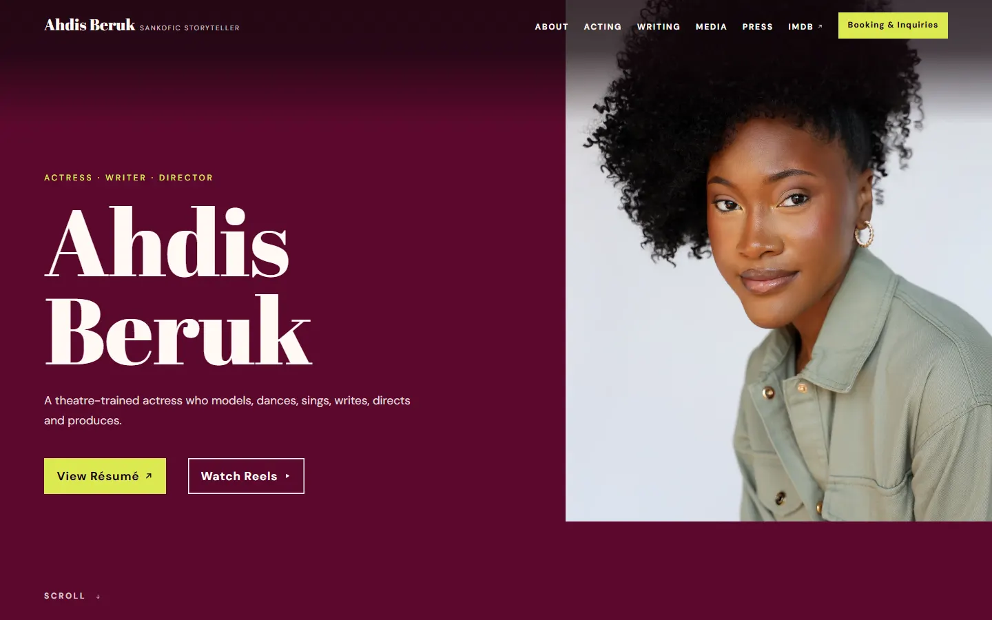 Ahdis Beruk: homepage on desktop