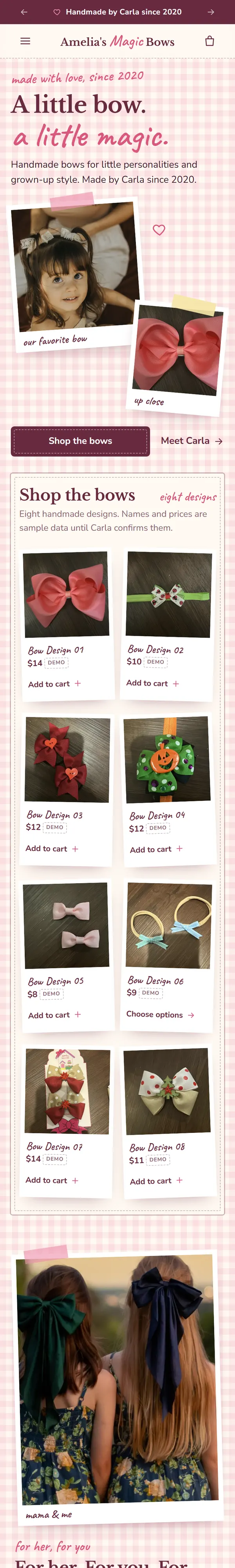 Amelia's Magic Bows: on a phone