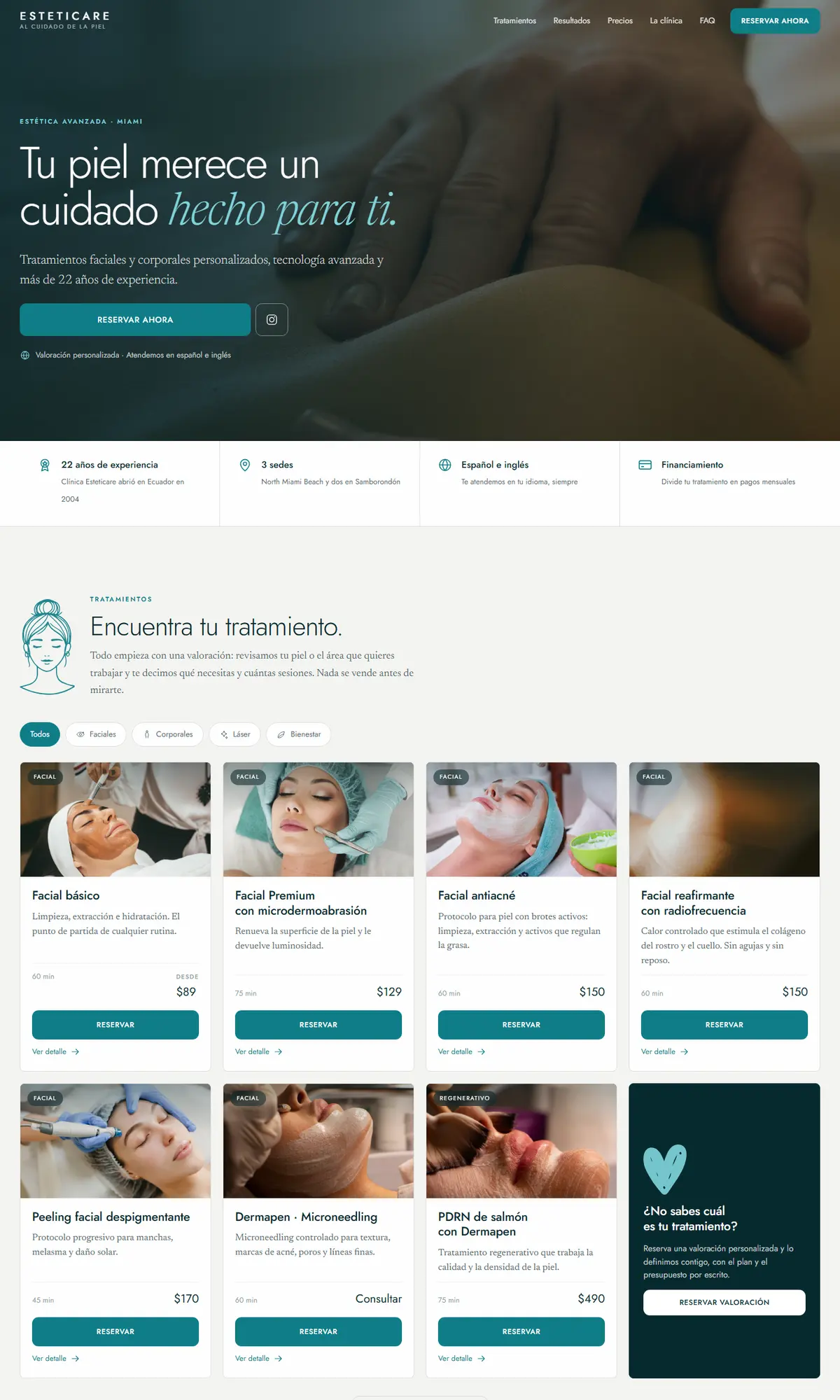 Esteticare USA: full page on desktop