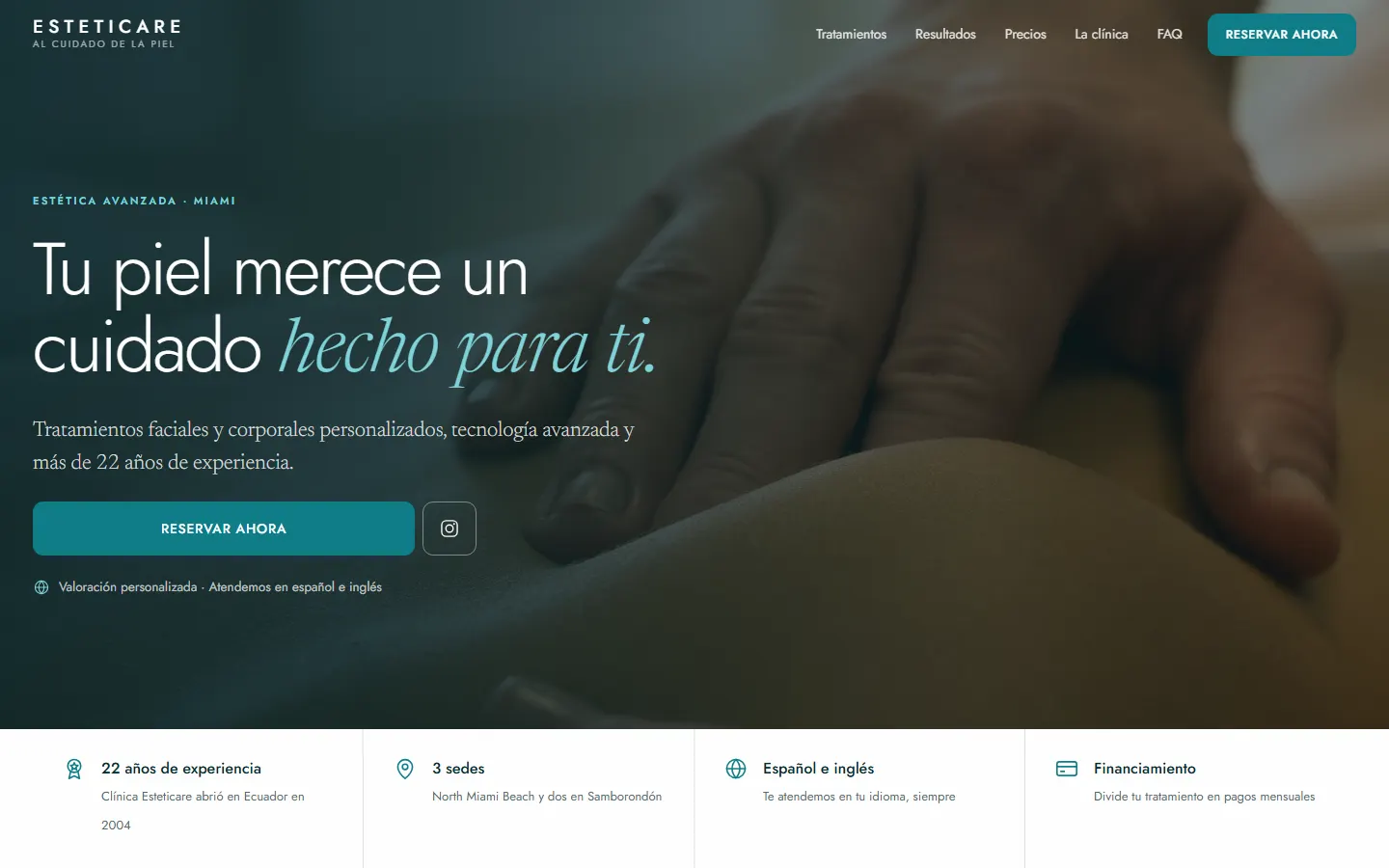 Esteticare USA: homepage on desktop