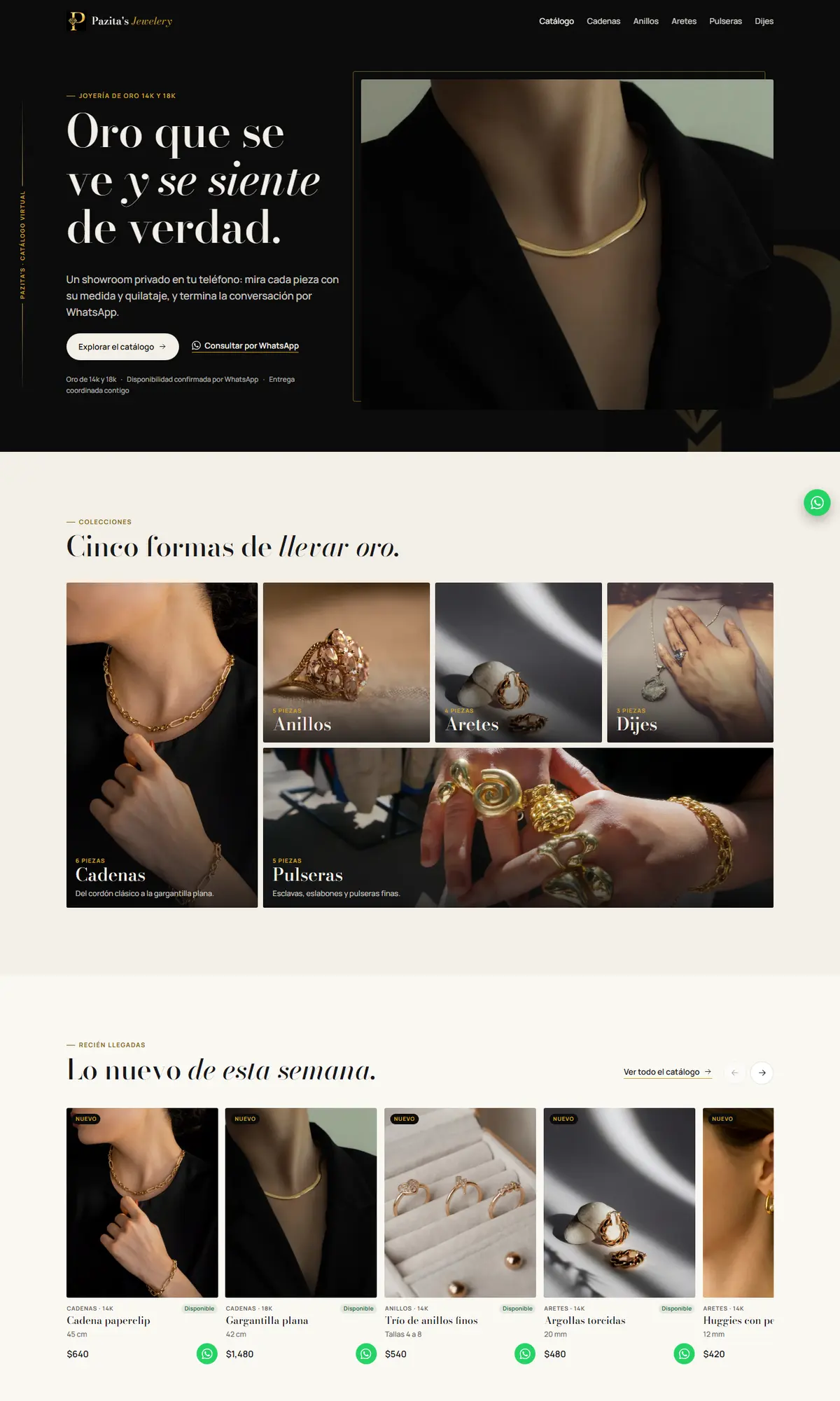 Pazita's Jewelery: full page on desktop