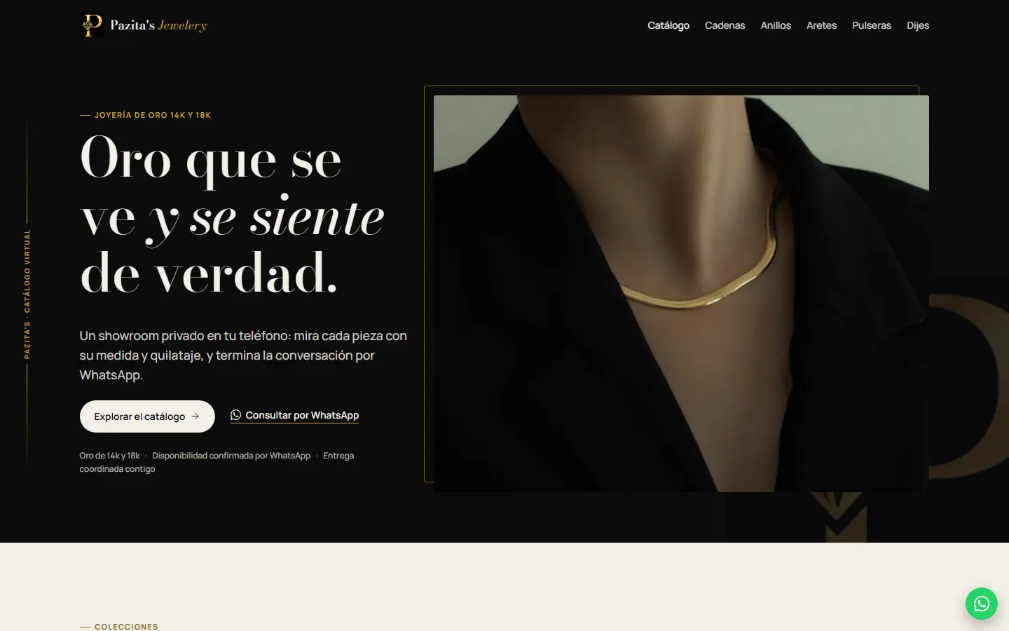 Pazita's Jewelery: homepage on desktop