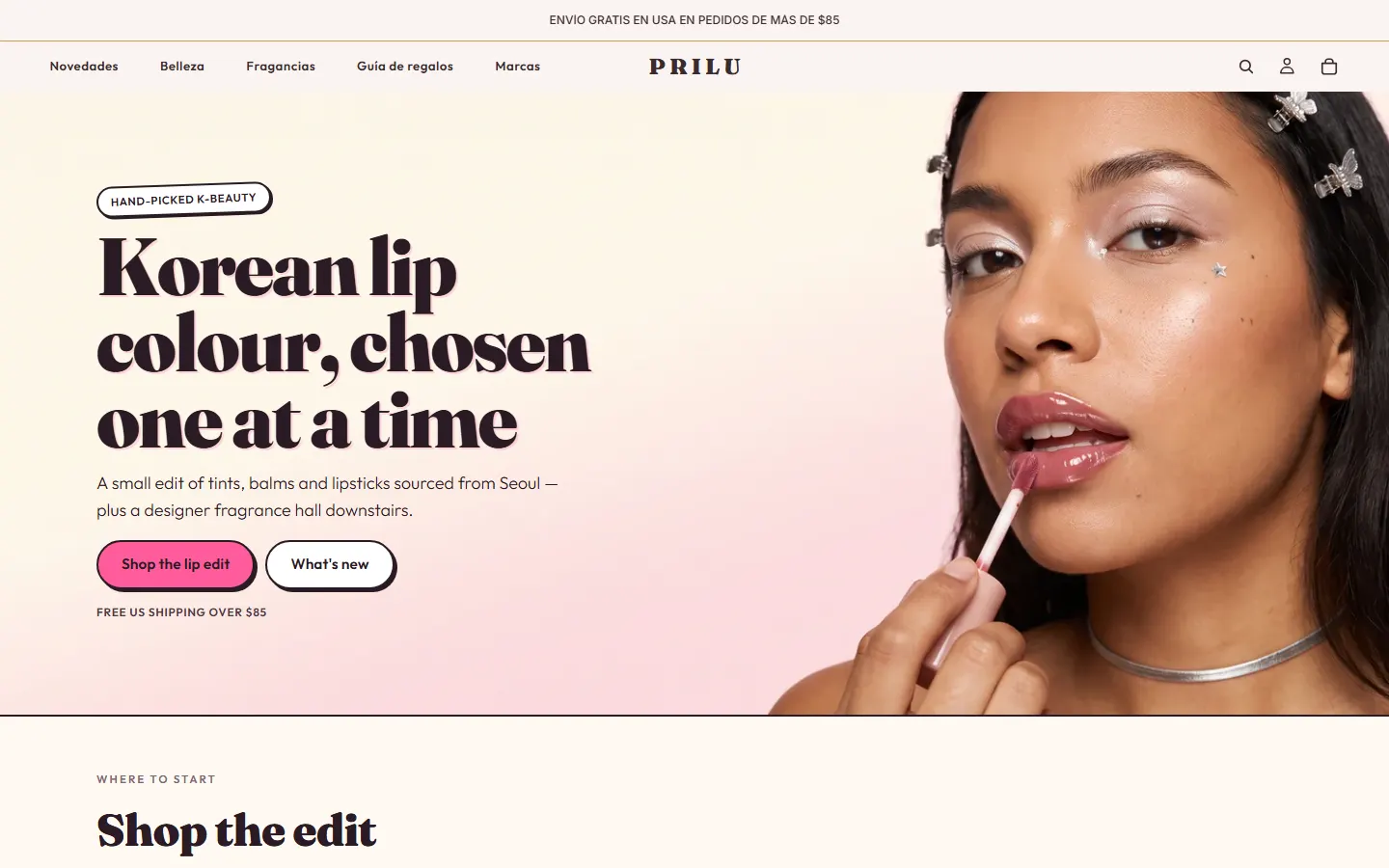 PRILU Boutique: homepage on desktop
