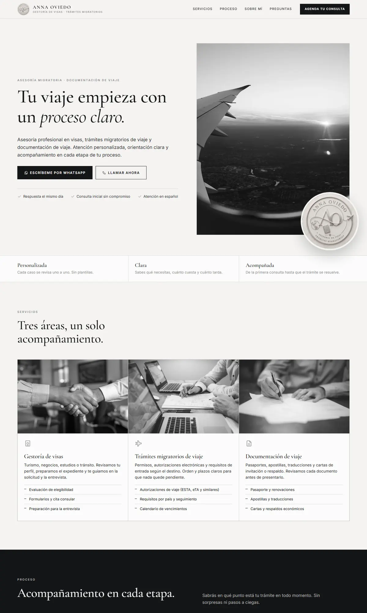 Anna Oviedo · Trámites: full page on desktop
