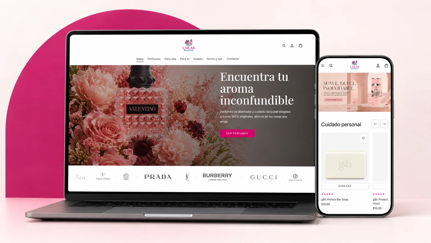 The Laila Beautiful storefront shown on a laptop and a phone